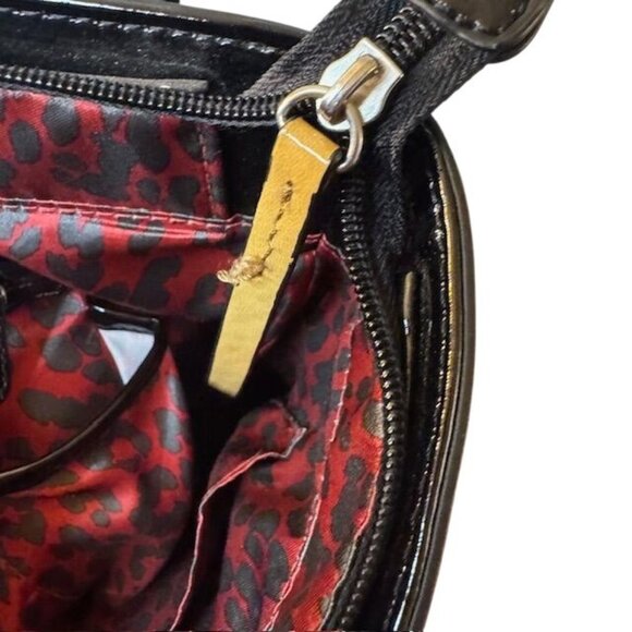 Dana Buchman Black Patent Embossed Leather Tote Bag With Front Zipper Pocket & T - Picture 12 of 12